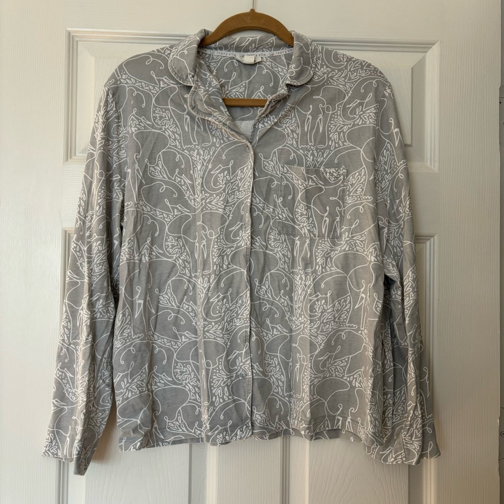 Ivory Ella Women’s Button Down Organic Cotton Sleep Pajamas Long Sleeve Size L